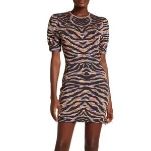 Free People Take Me Out Animal Print Jacquard Mini Dress Size Small